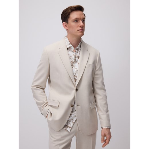 Reserved - Marynarka slim fit z domieszką lnu - beżowy ze sklepu Reserved w kategorii Marynarki męskie - zdjęcie 184289942
