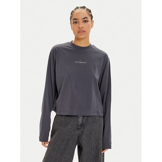 Calvin Klein Jeans Bluzka Monologo J20J224200 Szary Relaxed Fit ze sklepu MODIVO w kategorii Bluzki damskie - zdjęcie 184290521