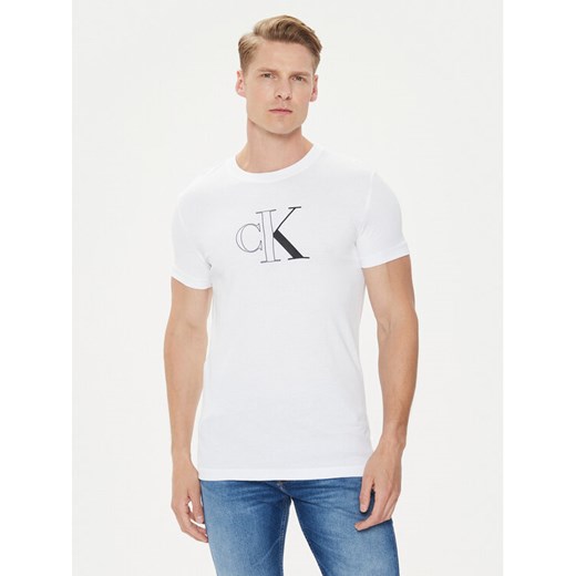Calvin Klein Jeans T-Shirt Outline Monologo J30J325678 Biały Slim Fit ze sklepu MODIVO w kategorii T-shirty męskie - zdjęcie 184290542