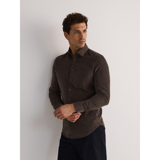 Reserved - Bawełniana koszula slim fit - brązowy ze sklepu Reserved w kategorii Koszule męskie - zdjęcie 184291840