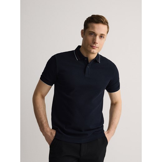 Reserved - Polo z merceryzowanej bawełny - granatowy ze sklepu Reserved w kategorii T-shirty męskie - zdjęcie 184292913