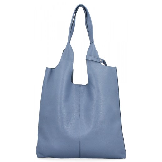 Włoska Torebka Skórzana Shopper Bag z Kosmetyczką 165 Jasno Niebieska ze sklepu PaniTorbalska w kategorii Torby Shopper bag - zdjęcie 184293874