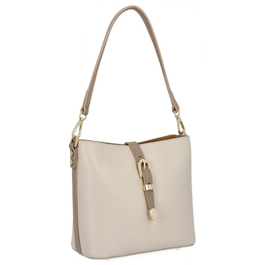 Elegancka Torebka Skórzana Listonoszka 3 Komory 573 Beżowa/Ciemny Beż ze sklepu PaniTorbalska w kategorii Torby Shopper bag - zdjęcie 184293924