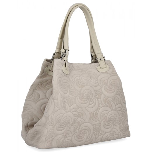 Włoska Torebka Skórzana Shopper Bag w Modne Wzory 5566-S Beżowa ze sklepu PaniTorbalska w kategorii Torby Shopper bag - zdjęcie 184293932