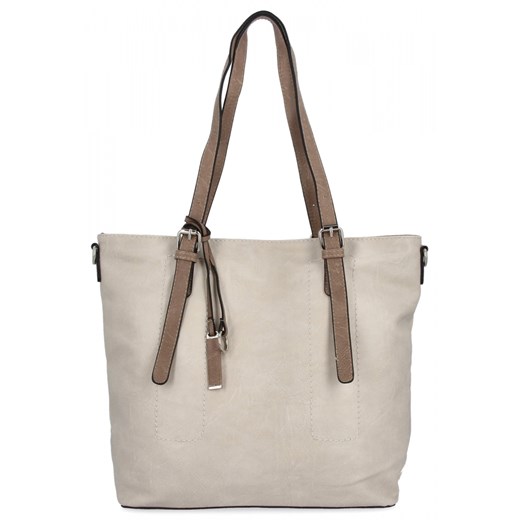 Uniwersalna Torebka Damska XL Shopper Bag firmy Hernan HB0213-1 Beżowa/Ziemista ze sklepu PaniTorbalska w kategorii Torby Shopper bag - zdjęcie 184294052