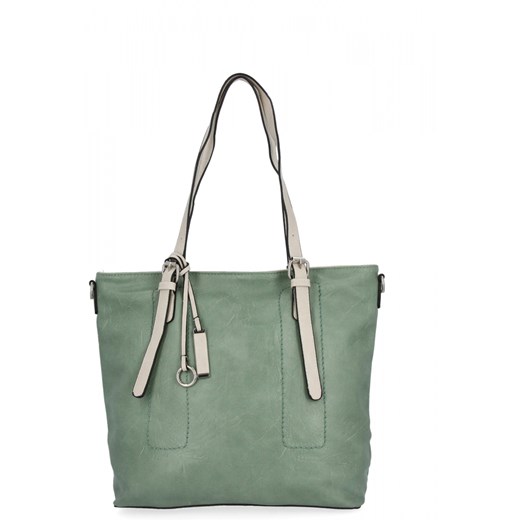 Uniwersalna Torebka Damska XL Shopper Bag firmy Hernan HB0213-1 Jasno Zielona/Beżowa ze sklepu PaniTorbalska w kategorii Torby Shopper bag - zdjęcie 184294182