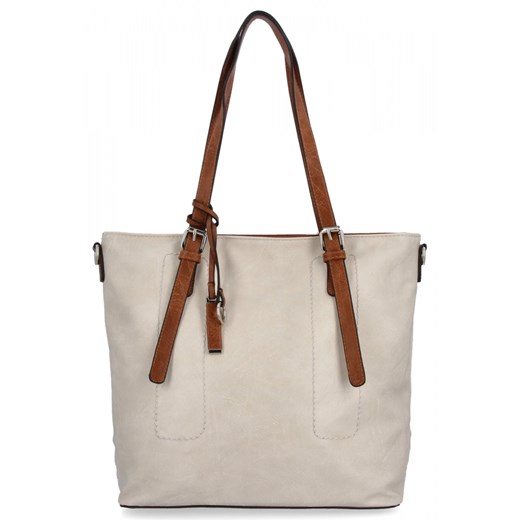 Uniwersalna Torebka Damska XL Shopper Bag firmy Hernan HB0213-1 Beżowa/Brązowa ze sklepu PaniTorbalska w kategorii Torby Shopper bag - zdjęcie 184294231
