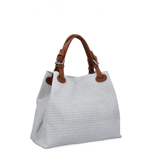 Modna Torebka Skórzana Shopper Bag 2269-J Biała/Ruda ze sklepu PaniTorbalska w kategorii Torby Shopper bag - zdjęcie 184294311