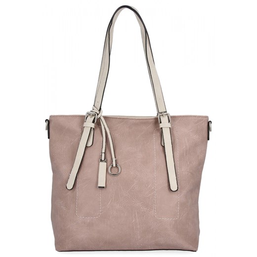 Uniwersalna Torebka Damska XL Shopper Bag firmy Hernan HB0213-1 Pudrowy Róż/Beżowa ze sklepu PaniTorbalska w kategorii Torby Shopper bag - zdjęcie 184294341