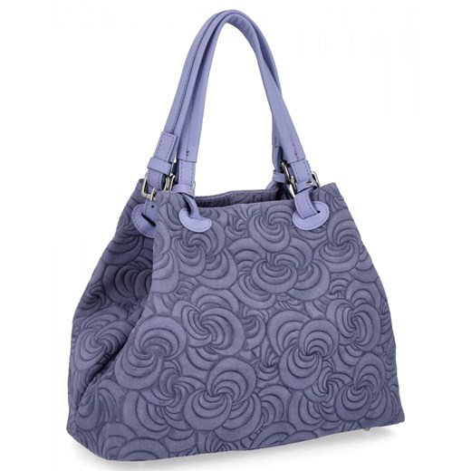 Włoska Torebka Skórzana Shopper Bag w Modne Wzory 5566-S Jasno Fioletowa ze sklepu PaniTorbalska w kategorii Torby Shopper bag - zdjęcie 184294430