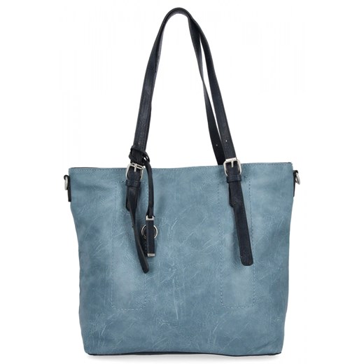 Uniwersalna Torebka Damska XL Shopper Bag firmy Hernan HB0213-1 Jasno Niebieska/Granatowa ze sklepu PaniTorbalska w kategorii Torby Shopper bag - zdjęcie 184294442