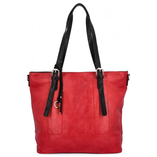 Uniwersalna Torebka Damska XL Shopper Bag firmy Hernan HB0213-1 Czerwona/Czarny ze sklepu PaniTorbalska w kategorii Torby Shopper bag - zdjęcie 184294480