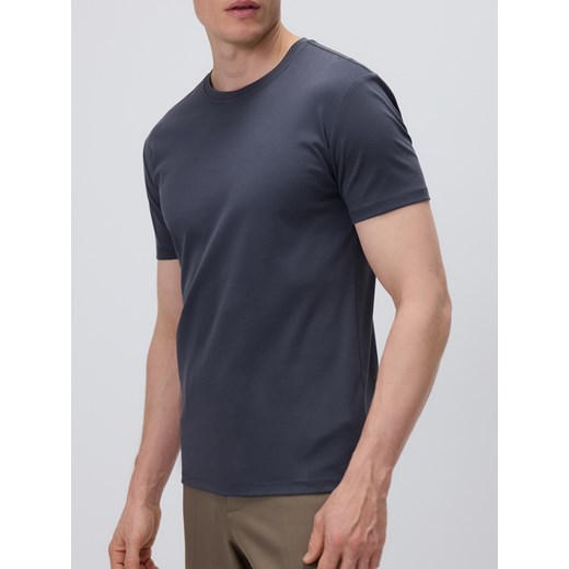 Reserved - T-shirt slim z bawełny pima - ciemnoszary ze sklepu Reserved w kategorii T-shirty męskie - zdjęcie 184294733