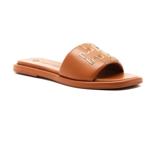 TORY BURCH Skórzane klapki DOUBLE T SPORT SLIDE ze sklepu Gomez Fashion Store w kategorii Klapki damskie - zdjęcie 184302011