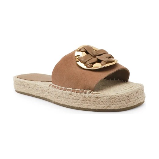 TORY BURCH Skórzane klapki WOVEN DOUBLE T ESPADRILLE ze sklepu Gomez Fashion Store w kategorii Klapki damskie - zdjęcie 184304530