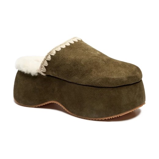 MOU Skórzane mule CHUNKY PLATFORM | z dodatkiem wełny ze sklepu Gomez Fashion Store w kategorii Klapki damskie - zdjęcie 184304550