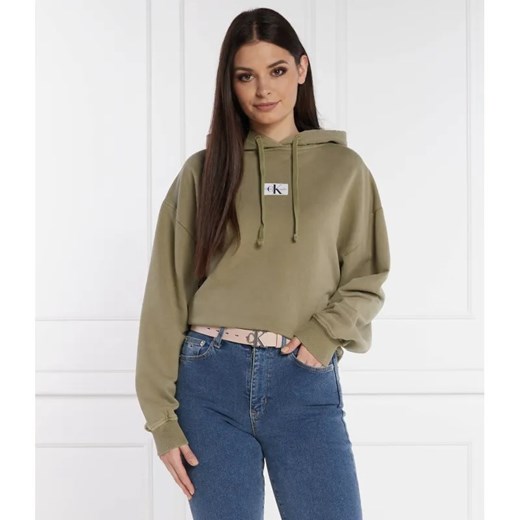 Calvin Klein Jeans Bluza WOVEN LABEL | Cropped Fit ze sklepu Gomez Fashion Store w kategorii Bluzy damskie - zdjęcie 184326073