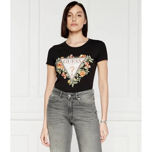 GUESS T-shirt TRIANGLE FLOWERS | Regular Fit ze sklepu Gomez Fashion Store w kategorii Bluzki damskie - zdjęcie 184326284