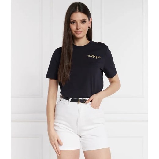 Tommy Hilfiger T-shirt GOLD BUTTON | Regular Fit ze sklepu Gomez Fashion Store w kategorii Bluzki damskie - zdjęcie 184331124