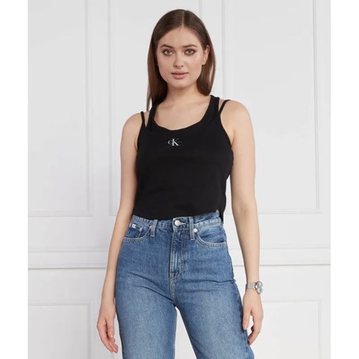 Calvin Klein Jeans Top BADGE RIB DOUBLE LAYER | Regular Fit ze sklepu Gomez Fashion Store w kategorii Bluzki damskie - zdjęcie 184333660
