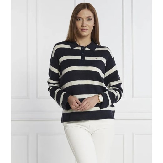 Tommy Hilfiger Wełniany sweter SOFT WOOL POLO-NK SWEATER | Regular Fit ze sklepu Gomez Fashion Store w kategorii Swetry damskie - zdjęcie 184336362