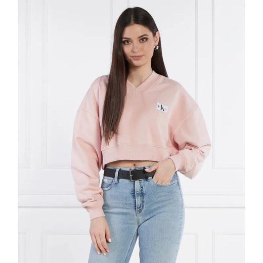 Calvin Klein Jeans Bluza WOVEN LABEL | Cropped Fit ze sklepu Gomez Fashion Store w kategorii Bluzy damskie - zdjęcie 184342474