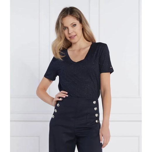 Tommy Hilfiger T-shirt REG V-NK FEM METALLIC SS | Regular Fit ze sklepu Gomez Fashion Store w kategorii Bluzki damskie - zdjęcie 184349840