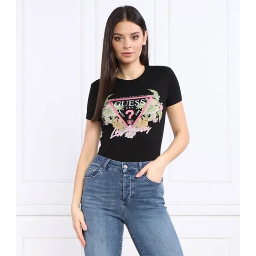 GUESS T-shirt TRIANGLE FLOWERS | Regular Fit ze sklepu Gomez Fashion Store w kategorii Bluzki damskie - zdjęcie 184350272