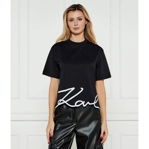 Karl Lagerfeld T-shirt SIGNATURE HEM T | Regular Fit ze sklepu Gomez Fashion Store w kategorii Bluzki damskie - zdjęcie 184351153