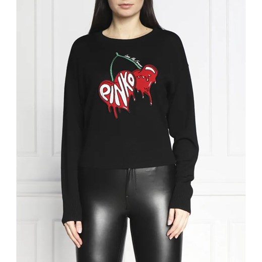 Pinko Wełniany sweter MERCURIO MAGLIA 100 WO + JACQU | Regular Fit ze sklepu Gomez Fashion Store w kategorii Swetry damskie - zdjęcie 184352123
