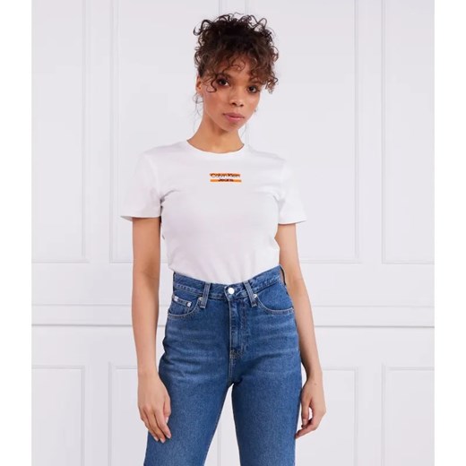 Calvin Klein Jeans T-shirt STRIPE LOGO | Regular Fit ze sklepu Gomez Fashion Store w kategorii Bluzki damskie - zdjęcie 184358623