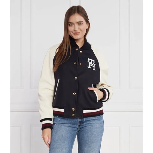 Tommy Hilfiger Wełniana kurtka IMD LEATHER WOOL BLEND BOMBER | Regular Fit | z dodatkiem kaszmiru ze sklepu Gomez Fashion Store w kategorii Kurtki damskie - zdjęcie 184506484
