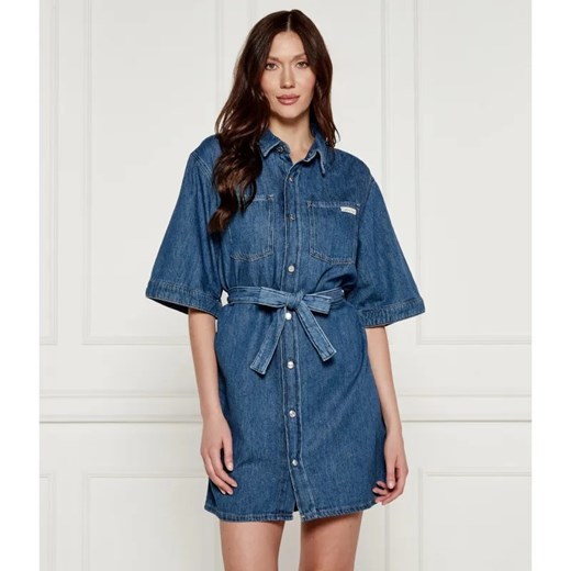 Calvin Klein Jeans Jeansowa sukienka z paskiem | z dodatkiem lnu ze sklepu Gomez Fashion Store w kategorii Sukienki - zdjęcie 184510294