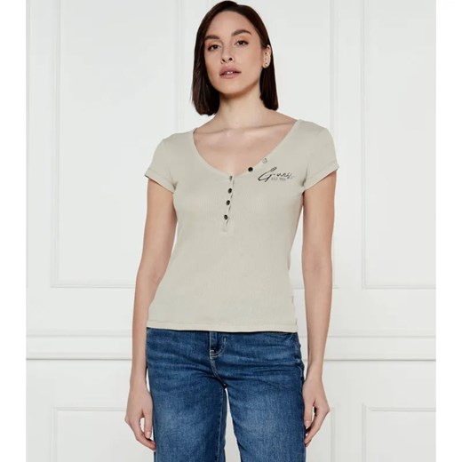 GUESS T-shirt HENLEY OLYMPIA | Slim Fit ze sklepu Gomez Fashion Store w kategorii Bluzki damskie - zdjęcie 184520101