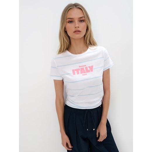 Mohito - Bawełniany t-shirt z nadrukiem - błękitny ze sklepu Mohito w kategorii Bluzki damskie - zdjęcie 184522900