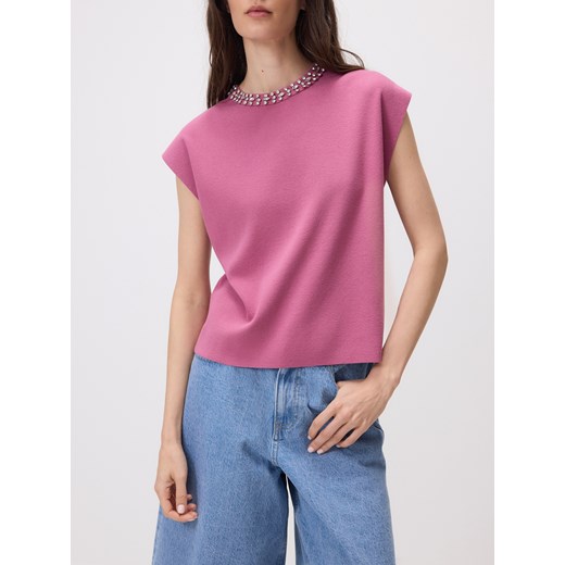 Reserved - Bluzka z ozdobnymi kamieniami - jasnofioletowy Reserved M Reserved
