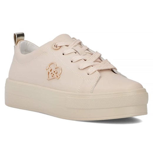 Skórzane sneakersy damskie na platformie - Filippo DP3533/24, beżowe ze sklepu ulubioneobuwie w kategorii Buty sportowe damskie - zdjęcie 184523922