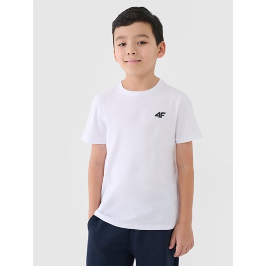 Chłopięcy t-shirt basic 4F 4FJWSS25TTSHM2178 - biały ze sklepu Sportstylestory.com w kategorii T-shirty chłopięce - zdjęcie 184525604