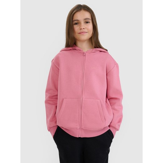 Dziewczęca bluza dresowa rozpinana z kapturem 4F 4FJRAW24TSWSF1830 - różowa ze sklepu Sportstylestory.com w kategorii Bluzy dziewczęce - zdjęcie 184525720