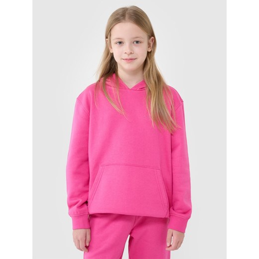 Dziewczęca bluza dresowa nierozpinana z kapturem 4F 4FJRAW24TSWSF1831 - różowa ze sklepu Sportstylestory.com w kategorii Bluzy dziewczęce - zdjęcie 184525732