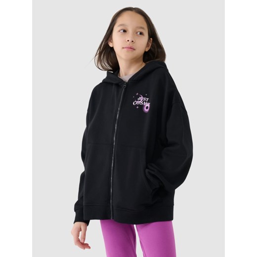 Dziewczęca bluza dresowa rozpinana z kapturem 4F 4FJRSS24TSWSF1335 - czarna ze sklepu Sportstylestory.com w kategorii Bluzy dziewczęce - zdjęcie 184525753