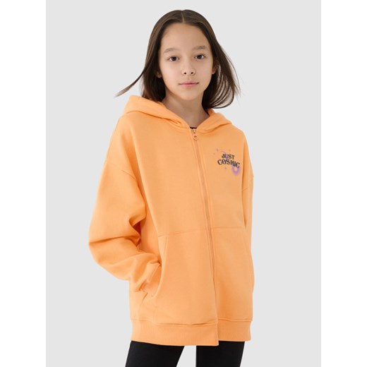Dziewczęca bluza dresowa rozpinana z kapturem 4F 4FJRSS24TSWSF1335 - pomarańczowa ze sklepu Sportstylestory.com w kategorii Bluzy dziewczęce - zdjęcie 184525761
