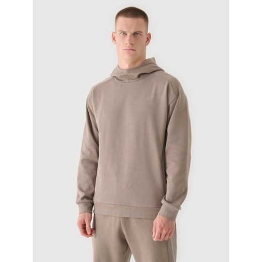 Męska bluza nierozpinana z kapturem 4F 4FRAW24TSWSM2050 - brązowa ze sklepu Sportstylestory.com w kategorii Bluzy męskie - zdjęcie 184525783
