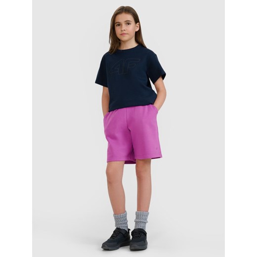 Dziewczęca bluza dresowa nierozpinana bez kaptura 4F 4FJRSS24TSWSF1331 - niebieska ze sklepu Sportstylestory.com w kategorii Bluzy dziewczęce - zdjęcie 184525883