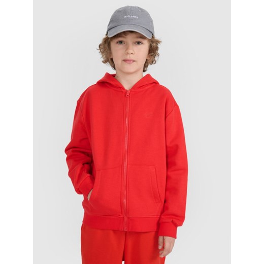 Chłopięca bluza dresowa rozpinana z kapturem 4F 4FJRAW24TSWSM1832 - pomarańczowa ze sklepu Sportstylestory.com w kategorii Bluzy chłopięce - zdjęcie 184525903