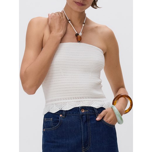 Reserved - Top z ozdobnymi koralikami - złamana biel Reserved L Reserved
