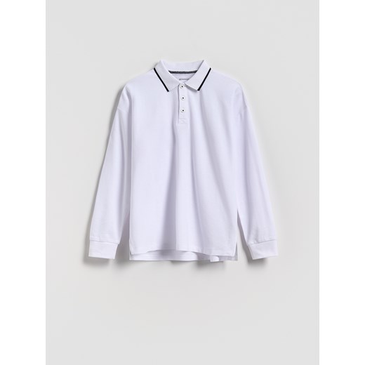 Reserved - Bawełniany longsleeve polo - biały ze sklepu Reserved w kategorii T-shirty chłopięce - zdjęcie 184535492