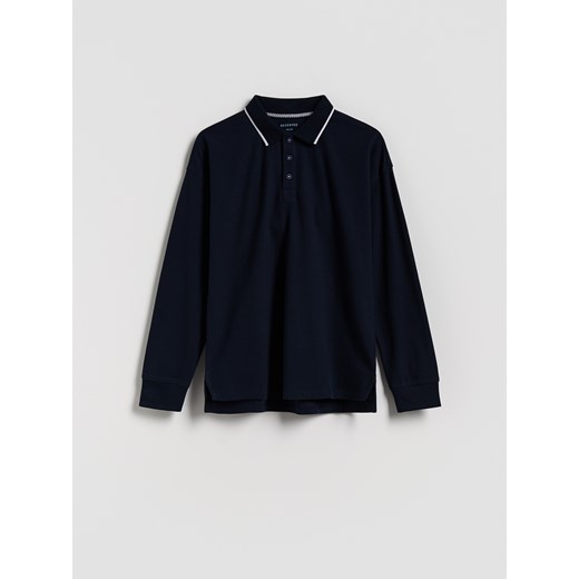 Reserved - Bawełniany longsleeve polo - granatowy ze sklepu Reserved w kategorii T-shirty chłopięce - zdjęcie 184535494
