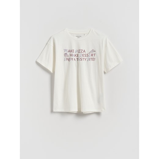 Reserved - T-shirt z nadrukiem - złamana biel ze sklepu Reserved w kategorii Bluzki dziewczęce - zdjęcie 184535591