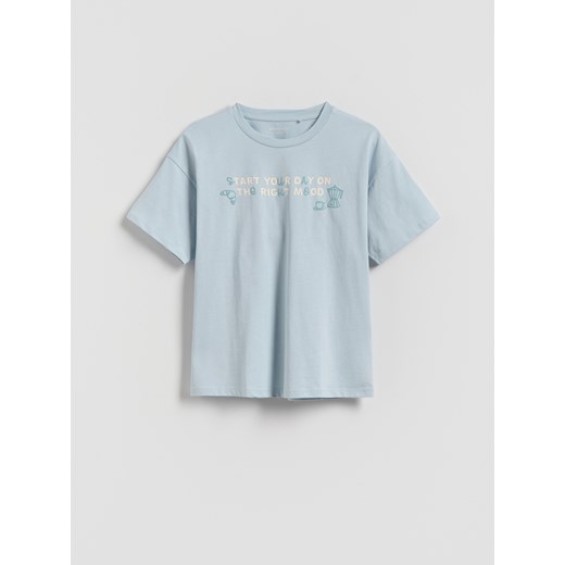 Reserved - T-shirt z nadrukiem - jasnoniebieski ze sklepu Reserved w kategorii Bluzki dziewczęce - zdjęcie 184535593